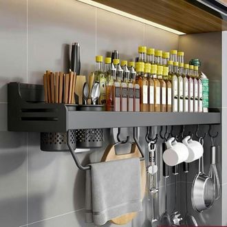 Elle Estante Para Especias De Pared, Organizador De Especias, Organizador De Pared De Cocina Con Gancho M&oacute;vil, Soporte Para Cubiertos, Toallero, Soporte Pa