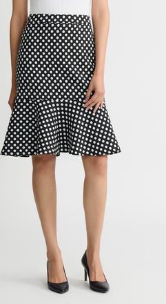 Kasper Flounce Hem Skirt in Black/Lily White at Nordstrom, Size 10