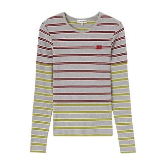 Ganni Camiseta de manga larga de doble capa en algod&oacute;n acanalado suave - Tops - Mujer - Multicolor - XS