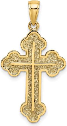 Diamond2Deal 14k Yellow Gold Textured Budded Cross Charm Pendant
