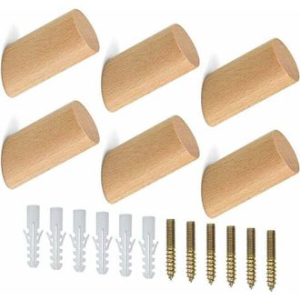 OEM 6 Ganchos De Madera Para Colgar En La Pared, Con Forma De Cilindro, Con 6 Tornillos, Para Colgar Ropa, Sombreros, Bufandas, Dormitorio, Pasillo Y Sala