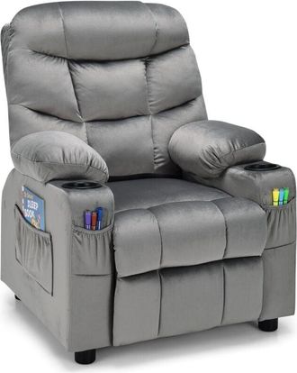 Costway Costway - Kids Recliner Chair Velvet Adjustable Sofa Chair Gaming Lounge Chair-Grey