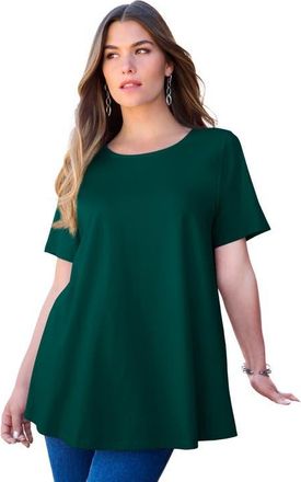 Roaman's Plus Size Ultimate Cotton Crewneck Short Sleeve Swing Tee in Emerald Green at Nordstrom, Size Medium