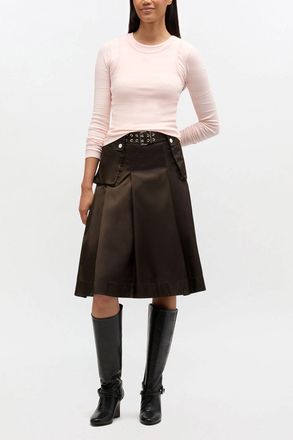Ganni Duchesse Nylon Pleated Skirt - Size 34 Brown