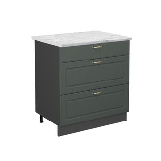 Vicco Mueble Bajo De Cocina Fame-line, Verde Dorado Casa De Campo, 80 Cm Con 3 Cajones, Et M&aacute;rmol