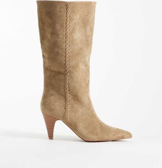 Asos Calliope - Stivali al ginocchio color sabbia con tacco e impunture-Neutro