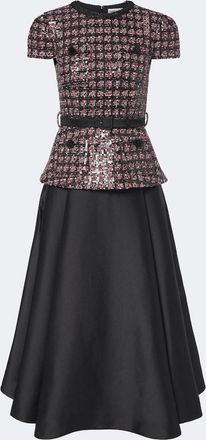 Self Portrait Sequined boucl&eacute; and taffeta midi dress