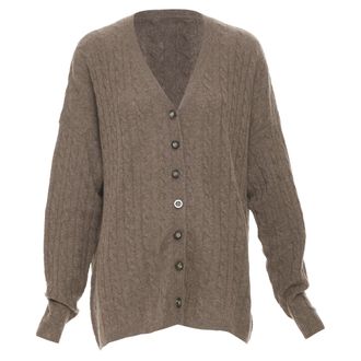 Reformation Giusta Brown Cashmere Cable Knit Cardigan