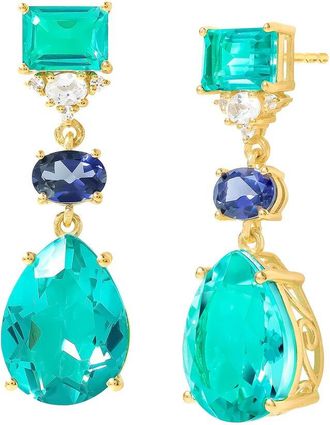Tiramisu 14K Plated 3.51 Ct. Tw. Emerald Doublet Quartz, Iolite, White Topaz Stud Earrings