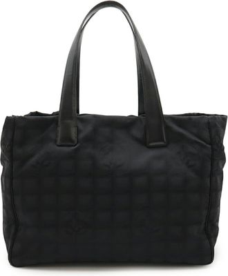 Chanel Black Brown Nylon Leather Tote Bag (Pre-Owned)