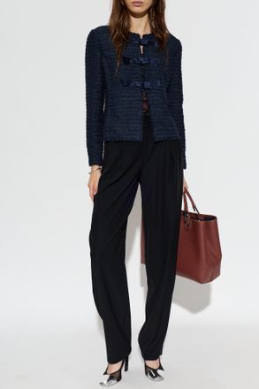 Emporio Armani Tweed Blazer, Womens, Navy Blue