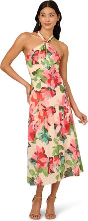 Adrianna Papell Womens Halter Flounce Midi Dress - Blush - Size 20 UK