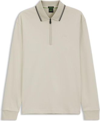 BOSS Interlock cotton polo shirt with striped collar