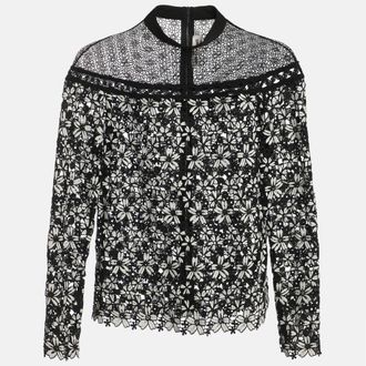 Self Portrait Black/white Floral Lace Blouse
