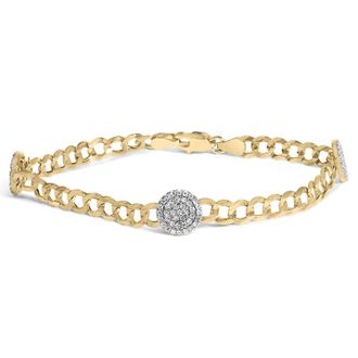 House of Brilliance 14K Yellow Gold 5/8 Cttw Diamond Cluster Curb Chain Bracelet