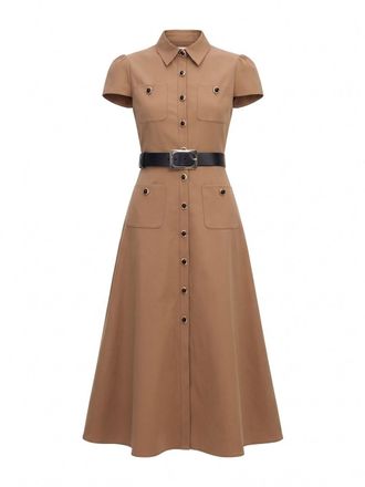 Self Portrait Twill Belted Midi Dress