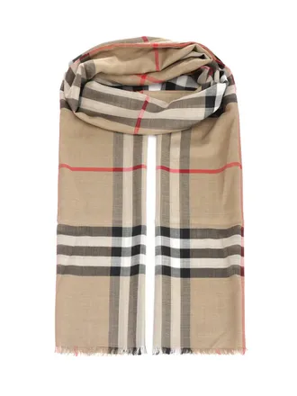 Burberry Scarf In Light Wool And Silk Scarves And Foulards Marrone-Donna
