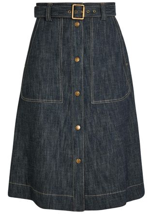 Moncler Belted Stretch-denim Midi Skirt - 44 (UK12 / M)
