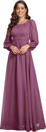 Ever-pretty Womens Dresses Maxi Evening Round Neck A-Line Long Sleeve Bridesmaid Long Dress Damson 10