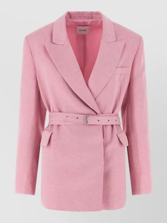 Nude linen blend double-breasted belted blazer