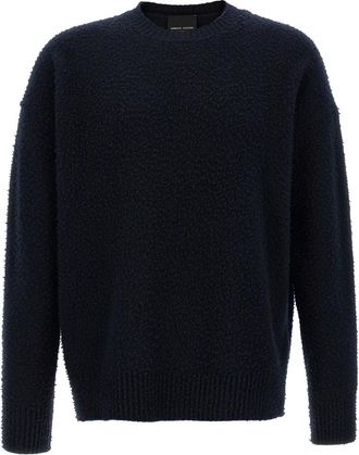 Roberto Collina Trui met Casentino-effect - Heren - Ronde hals truien - Blauw - XL - Wol - Truien & Vesten