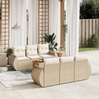 vidaXL Vidaxl - Set Sof&aacute;s De Jard&iacute;n 7 Piezas Y Cojines Rat&aacute;n Sint&eacute;tico Beige