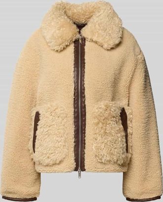 Stefanel Jacke aus Teddyfell mit Zweiwege-Reißverschluss in Sand, Größe XS