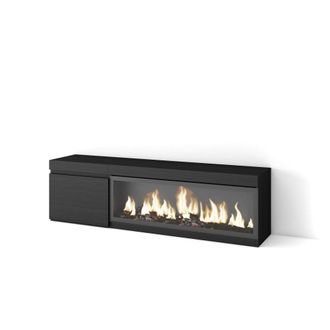 Skraut Home Mueble tv efecto madera negro 158x35x45cm chimenea efecto fuego