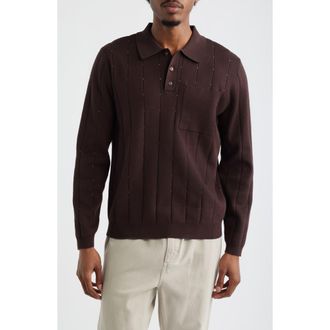Topman Pointelle Long Sleeve Polo in Brown at Nordstrom, Size Xx-Large
