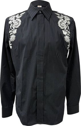 Alexander McQueen Alexander McQueen Pre-owned Mens Embroidered Pinstripe Shirt in Black Cotton - Size EU 42 (Mens)