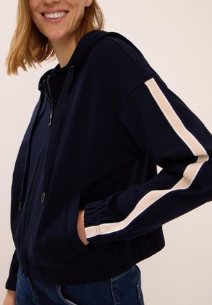 Cecil Kapuzensweatjacke CECIL, Damen, Gr. L (42), urban dunkelblau, Sweatware, Obermaterial: 67% Viskose, 28% Nylon, 5% Elasthan, unifarben mit Farbeinsatz,