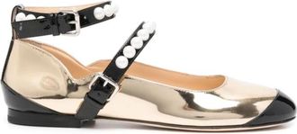 Mach & Mach Gouden platte schoenen met stud-details - Dames - Ballerinas - Geel - 36 EU - Leer - Schoenen