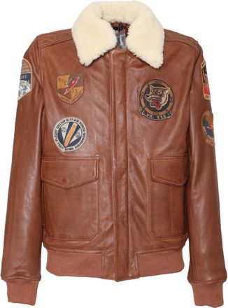 Schott NYC patch-detailed leather bomber jacket - Brown