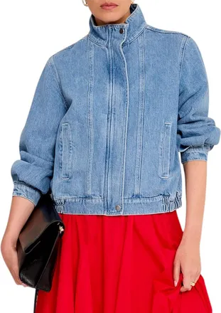 Mint Velvet Denim Bomber Jacket in Blue at Nordstrom, Size Large