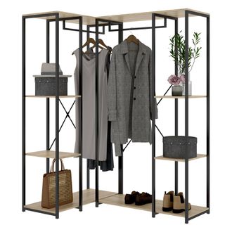 Dmora Armario Grande Hollis, Dormitorio 5 Estantes, Colgador, Cajones, 130x167h Cm Marr&oacute;n Roble