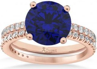 Allurez Lab Blue Sapphire & Diamond Round-Set Semi-Eternity Bridal Set 14k Rose Gold (2.92ct)