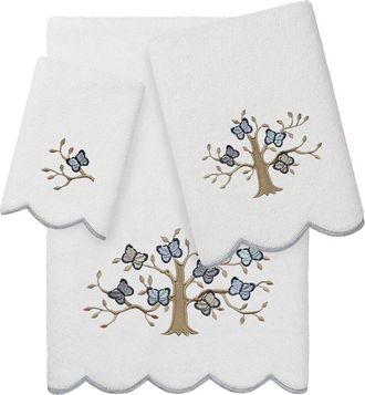 Linum Home Textiles 100% Turkish Cotton Teresa Scallop 3Pc Embellished Towel Set