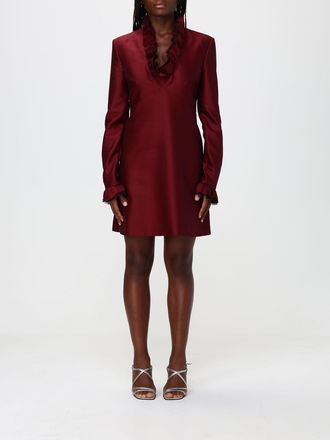 Alberta Ferretti Mini abito in raso a maniche lunghe con collo a rouches e scollo a V