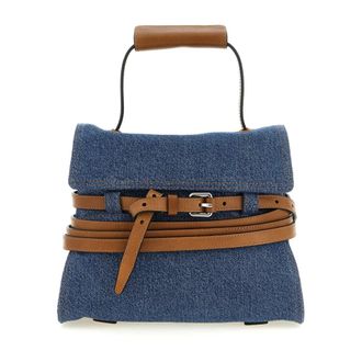 Moschino Tie Me Top Handle Bag - Dames - Tassen - Blauw - Maat: ONE Size Leer