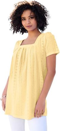 Roaman's Plus Size Square Neck Eyelet Tunic in Banana at Nordstrom, Size 16