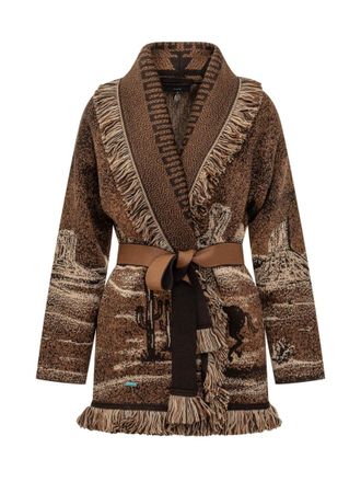 Alanui Brown Jacquard Shawl Neck Cardigan