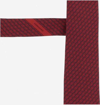 Ferragamo Mens Silk Tie Red Pattern Ties & Bow