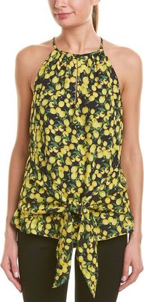 Parker Lemon Print Front Tie Halter Blouse In Yellow