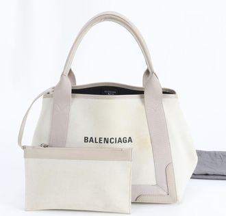 Balenciaga Beige Off-White Canvas Leather Handbag Tote Bag (Pre-Owned)