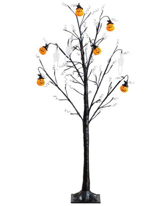 Nearly Natural 4Ft. Pre-Lit Artificial Halloween Pumpkins & Skulls Ornament Tree