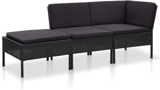 vidaXL Set De Muebles De Jard&iacute;n 3 Pzas Y Cojines Rat&aacute;n Sint&eacute;tico Negro Vidaxl