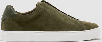 Reiss Olive Green Suede Slip-on Elasticated Trainers, U42