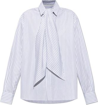 sacai Poplin overhemd met satijnen strik - Dames - Overhemden - Beige - M - Satijn - Overhemden