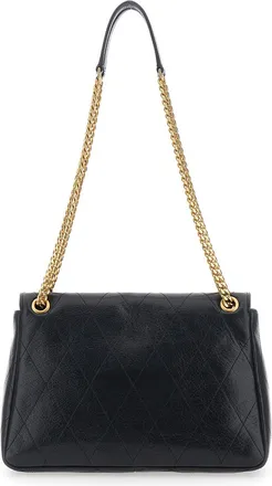Tory Burch Womens Crossbody Bag Charlie Black Quilted Leather Cow Shoulder