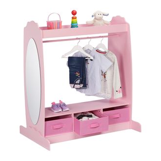 Relaxdays Perchero Infantil, 5 Compartimentos, Colgador De Ropa Ni&ntilde;as, Con Gancho Y Espejo, 107 X 97,5 X 61 Cm, Rosa - Relaxdays